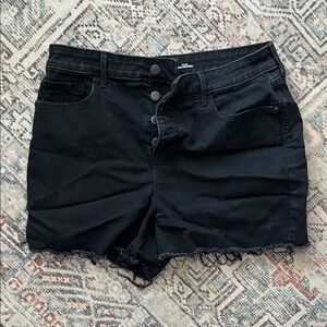 Old Navy Black High-Rise Button-Fly Denim Shorts with Frayed Hem